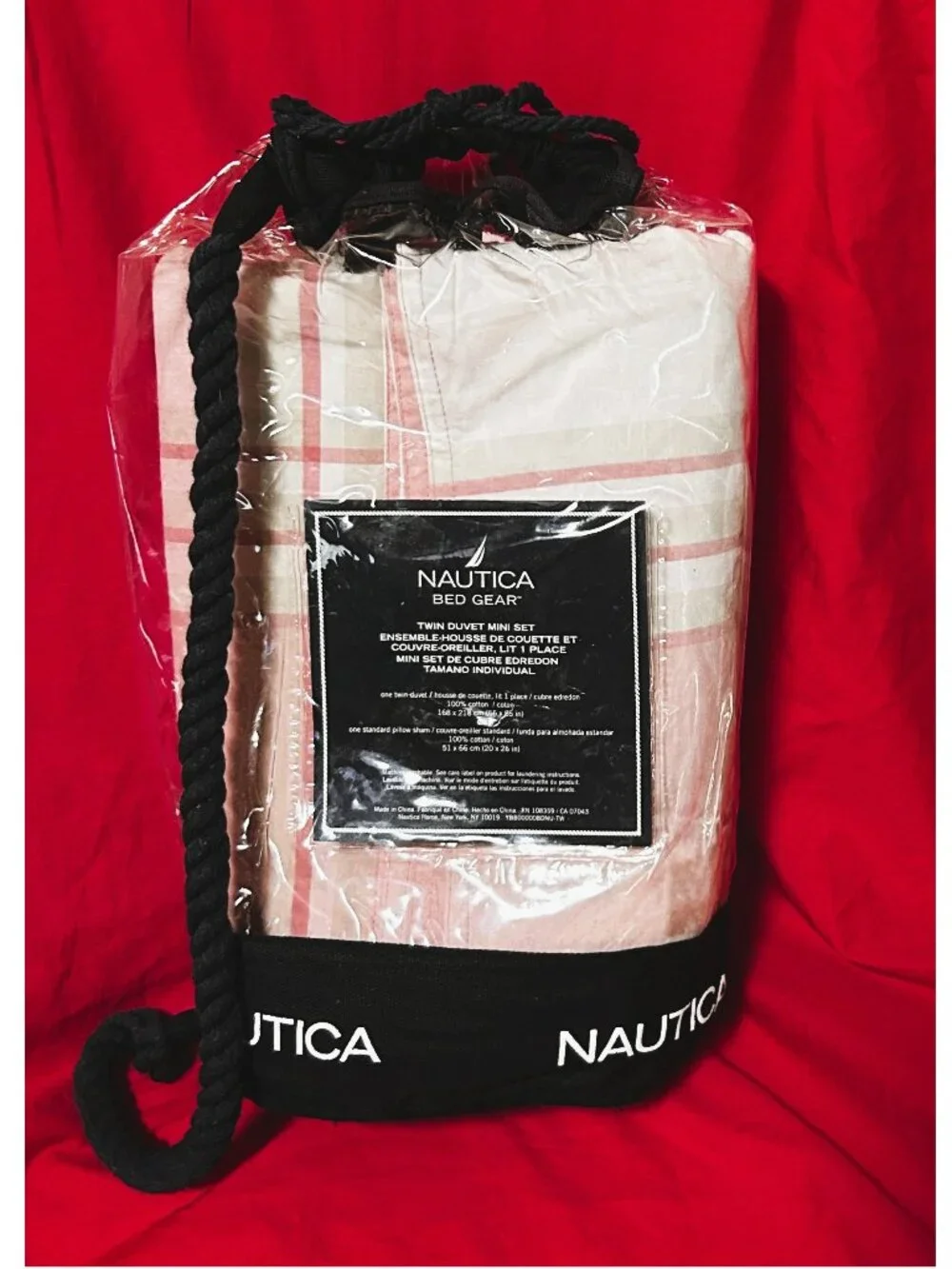 TWIN XL COTTON Duvet Cover Sham Deep Fitted Sheet set~Nautica pink/white stripe